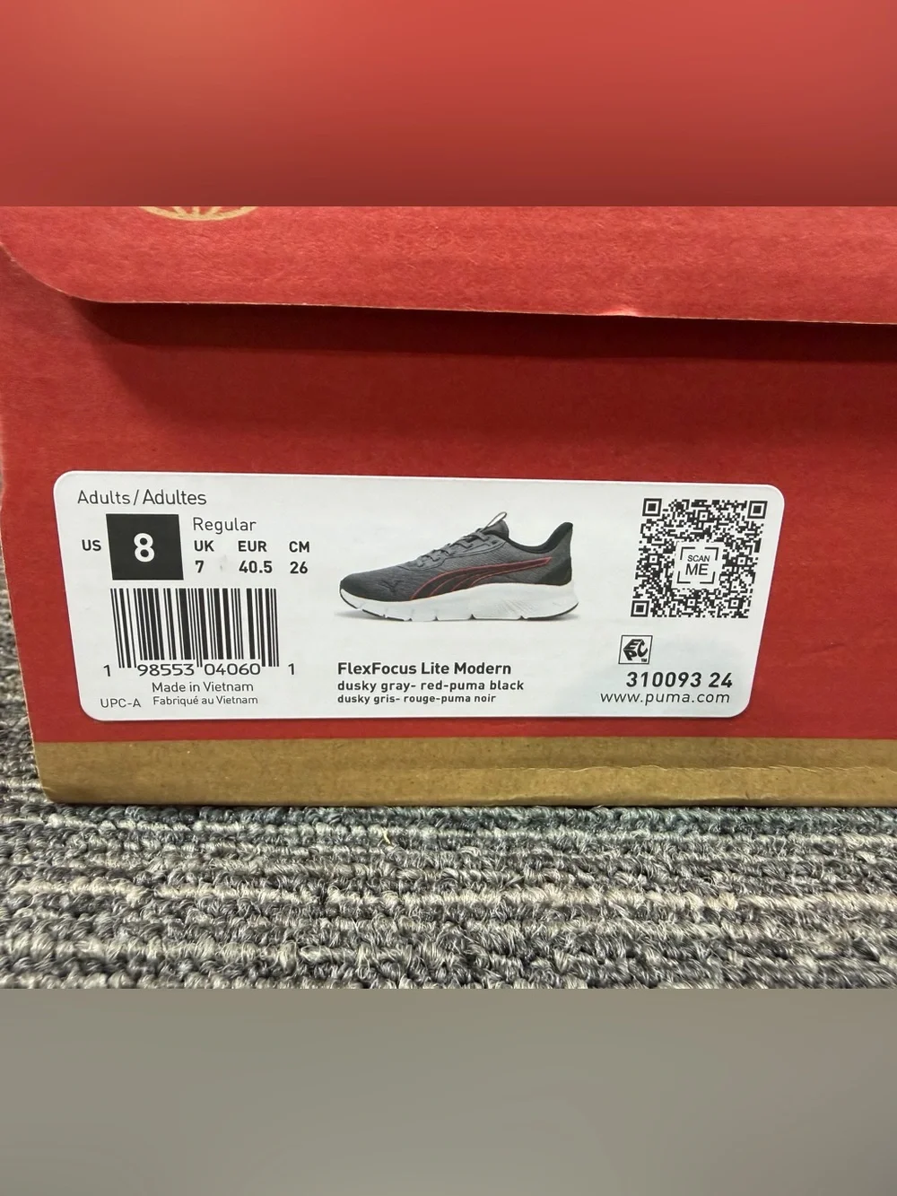 Puma FlexFocus Lite Modern Men's Size 8 Dusky Gray/Red/Puma Black Running Shoes